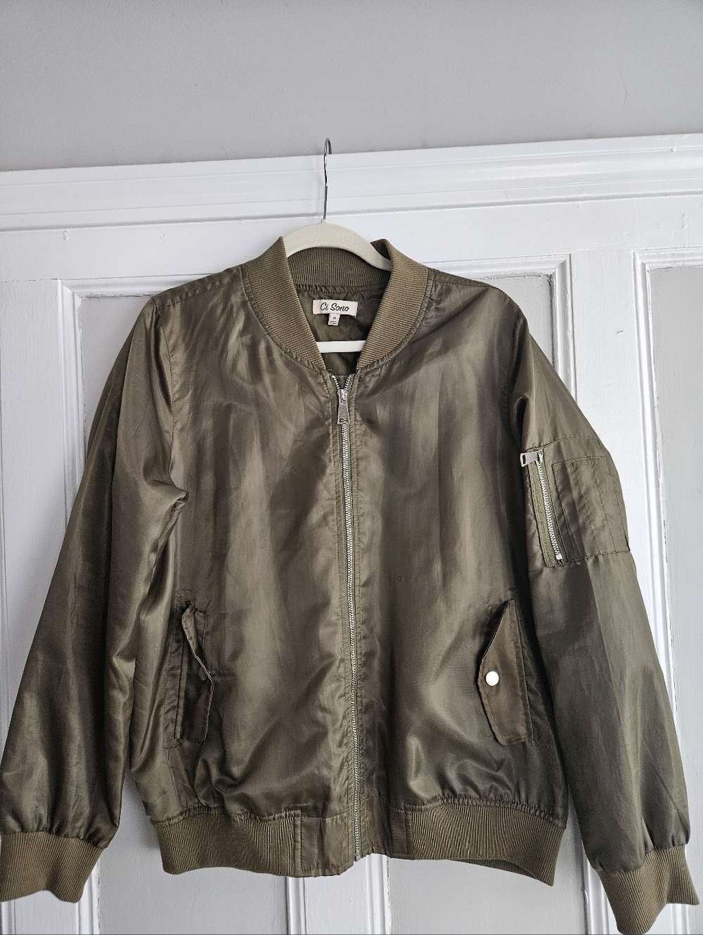 Ci Sono Olive Green Bomber Jacket - Classic Zip Front Sz XL